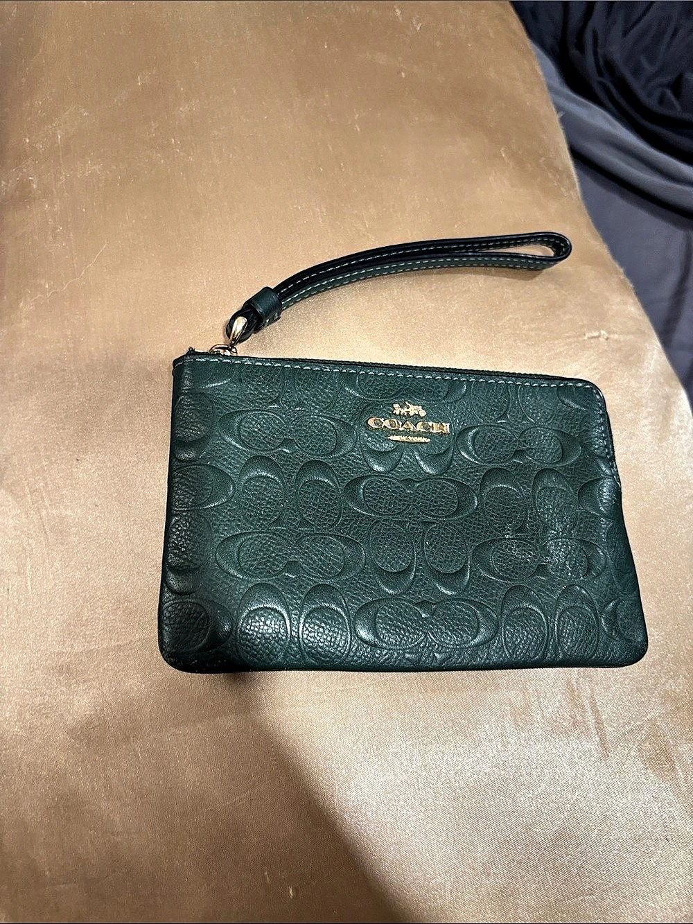 Coach Signature Debossed Leather Corner Zip Wristlet -
Green